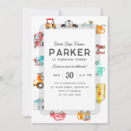 Cars Trucks Street Kids Transportation Birthday Invitation