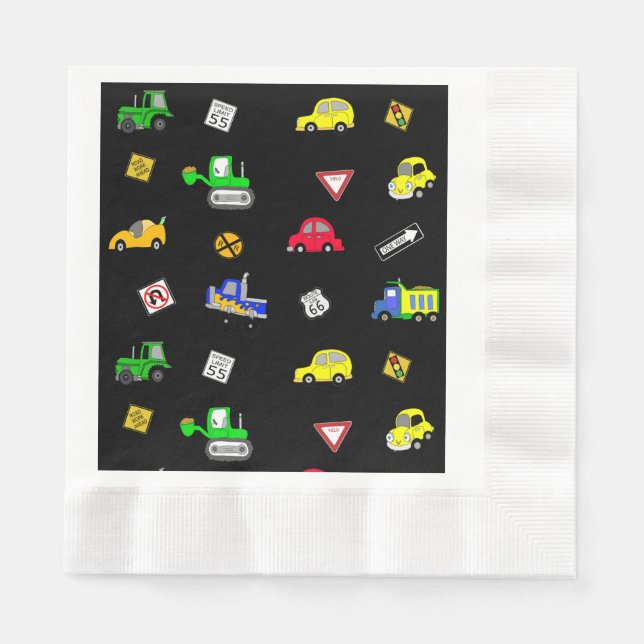 Cars, Trucks, Traffic Signs Boy's Birthday Party Napkins (Front)