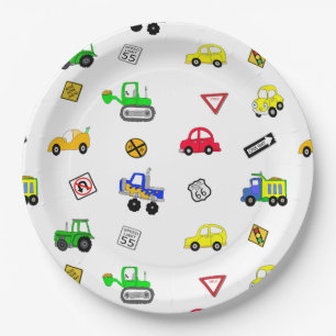 Cars, Trucks, Traffic Signs Boy's Birthday Party Paper Plates