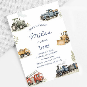 Cars Trucks Trains 3rd Birthday Invitation