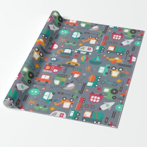 Cars Trucks Vehicles Kids Pattern Wrapping Paper