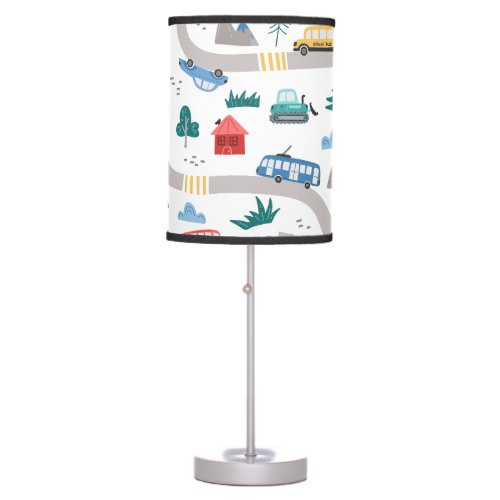 Cars  Vehicles Cartoon Road Pattern Background  Table Lamp