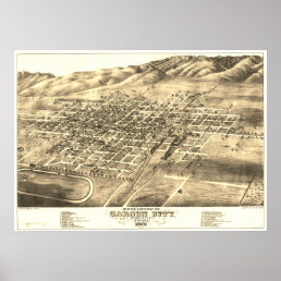Carson City, NV circa 1875 &quot;Bird&#39;s Eye&quot; Map Poster