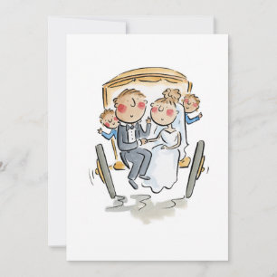 Cart before the horse, wedding couple invitation
