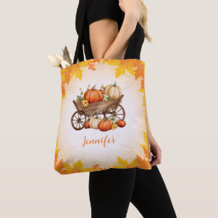 Cart of Pumpkins Fall Leaf Border Orange Halloween Tote Bag