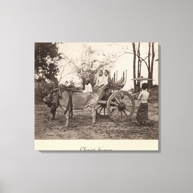 Cart pulled by two oxen at Mandalay, Burma Canvas Print (Front)