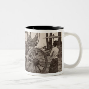 Cart pulled by two oxen at Mandalay, Burma Two-Tone Coffee Mug