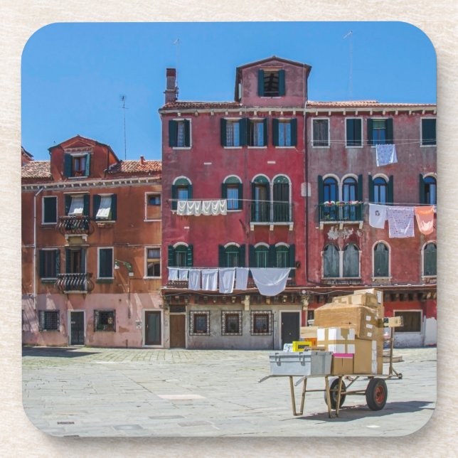 Cart with boxes in Venice Beverage Coaster (Front)