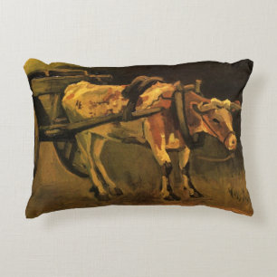 Cart with Red and White Ox by Vincent van Gogh Accent Pillow