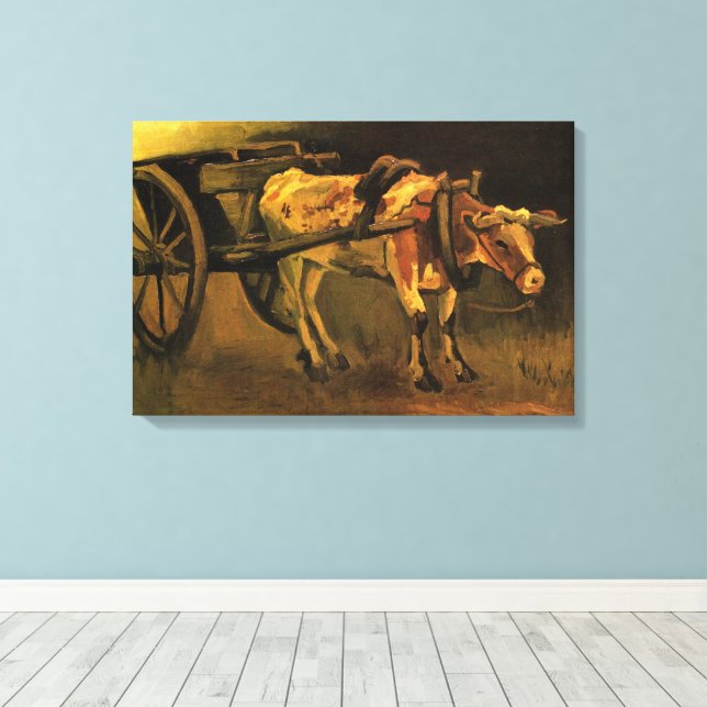 Cart with Red and White Ox by Vincent van Gogh Canvas Print (Insitu(Wood Floor))