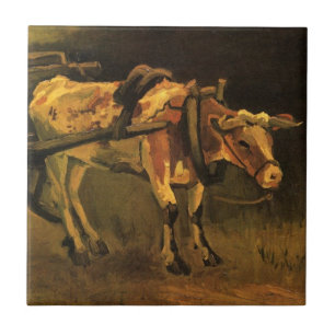 Cart with Red and White Ox by Vincent van Gogh Ceramic Tile