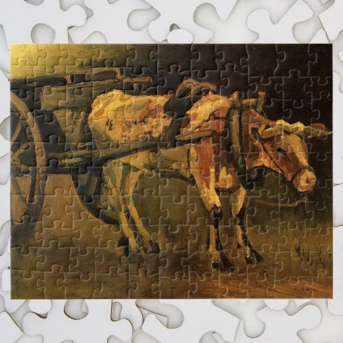Cart with Red and White Ox by Vincent van Gogh Jigsaw Puzzle