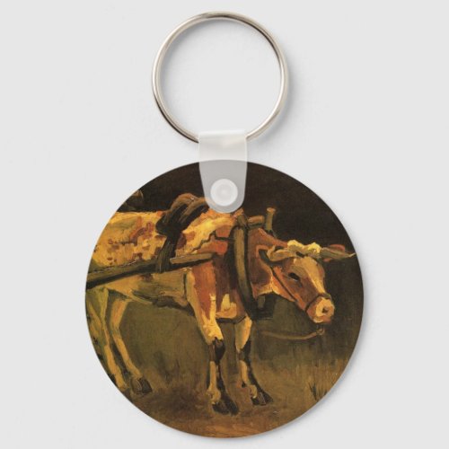 Cart with Red and White Ox by Vincent van Gogh Keychain