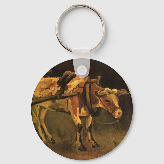 Cart with Red and White Ox by Vincent van Gogh Keychain (Front)