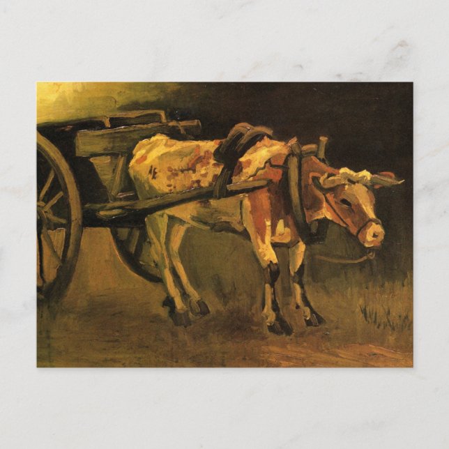 Cart with Red and White Ox by Vincent van Gogh Postcard (Front)