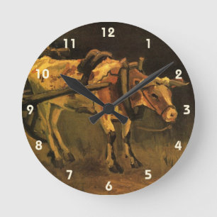 Cart with Red and White Ox by Vincent van Gogh Round Clock