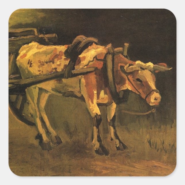 Cart with Red and White Ox by Vincent van Gogh Square Sticker (Front)