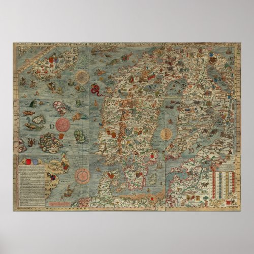 Carta Marina _ Ancient Creatures Map of the World Poster