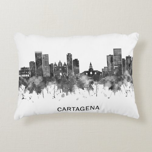 Cartagena Colombia Skyline BW Accent Pillow