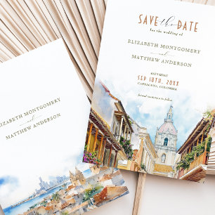 Cartagena Colombia Skyline Travel Save-the-Date Invitation