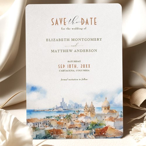 Cartagena Colombia Skyline Travel Save_the_Date Invitation