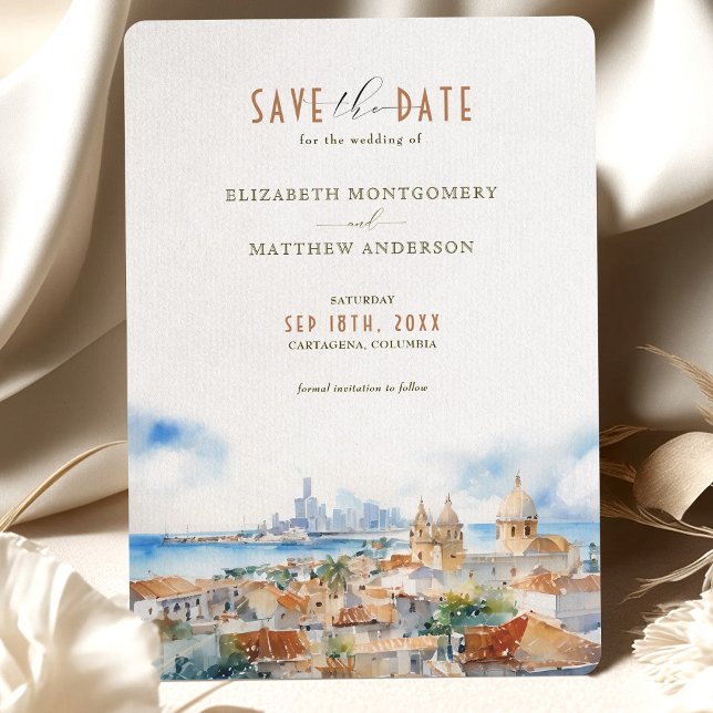 Cartagena Colombia Skyline Travel Save-the-Date Invitation (Creator Uploaded)