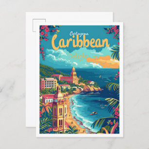 Cartagena Colombia Vintage Art Travel Illustration Postcard