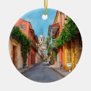 Cartagena Colombia Watercolor Ceramic Ornament
