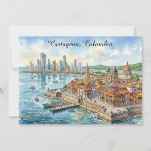 Cartagena Colombia Watercolor illustration Card