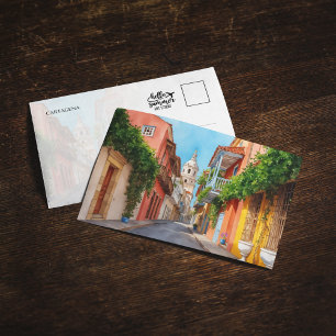 Cartagena Colombia Watercolor Postcard