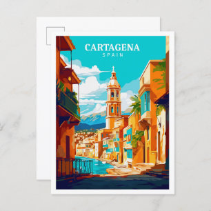 Cartagena Spain Vintage Art Travel Illustration Postcard