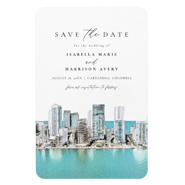 CARTANEGA Colombia Watercolor Save the Date Invita Magnet (Vertical)