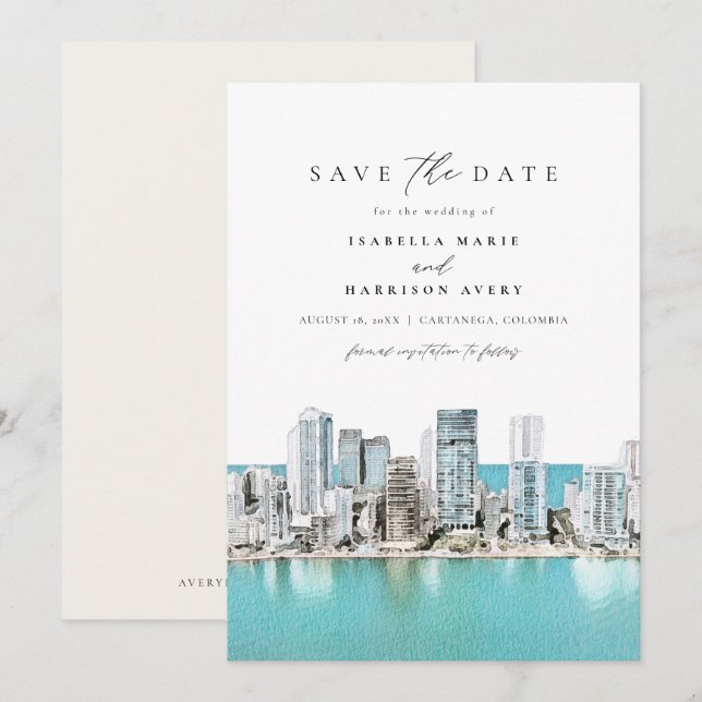 CARTANEGA Colombia Watercolor Save the Date Invitation (Front/Back)