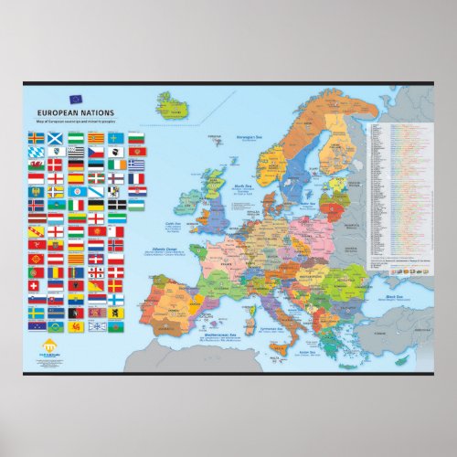 Carte des nations dEurope multilingue Poster