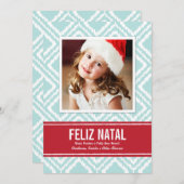 Carte Photo de Noël | Rouge et Bleu Motif Ikat (Front/Back)