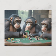 carte postale Chimpanzees playing poker
