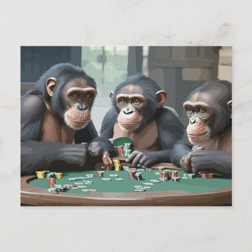 carte postale Chimpanzees playing poker Holiday Postcard