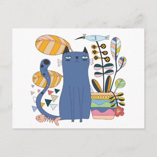 Carte postale Cute cat and bird  Postcard