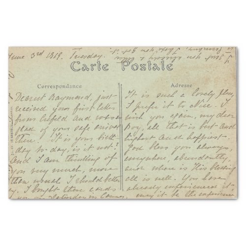 Carte Postale English Script Vintage Green Tissue Paper