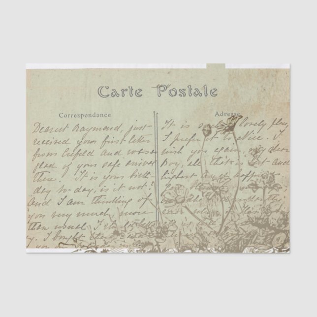 Carte Postale English Script Vintage Wildflower Tissue Paper (Front)