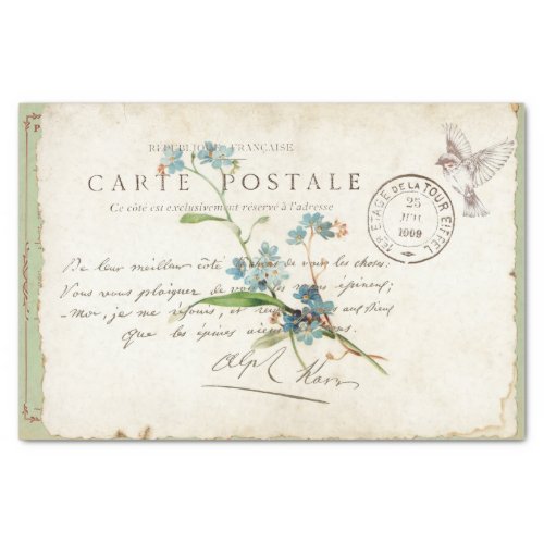 Carte Postale Forget Me Not French Script Bird Tissue Paper
