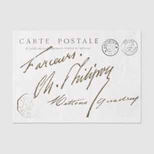 Carte Postale French Signature Postmark Vintage Tissue Paper