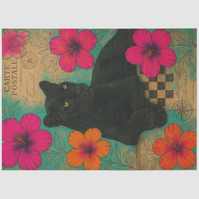 Carte Postale Panther – Tropical Gothic Decoupage  Tissue Paper (Front)