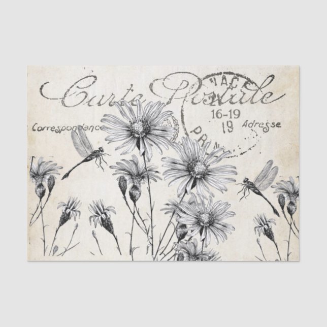 Carte Postale Wildflower Dragonfly Decoupage Craft Tissue Paper (Front)