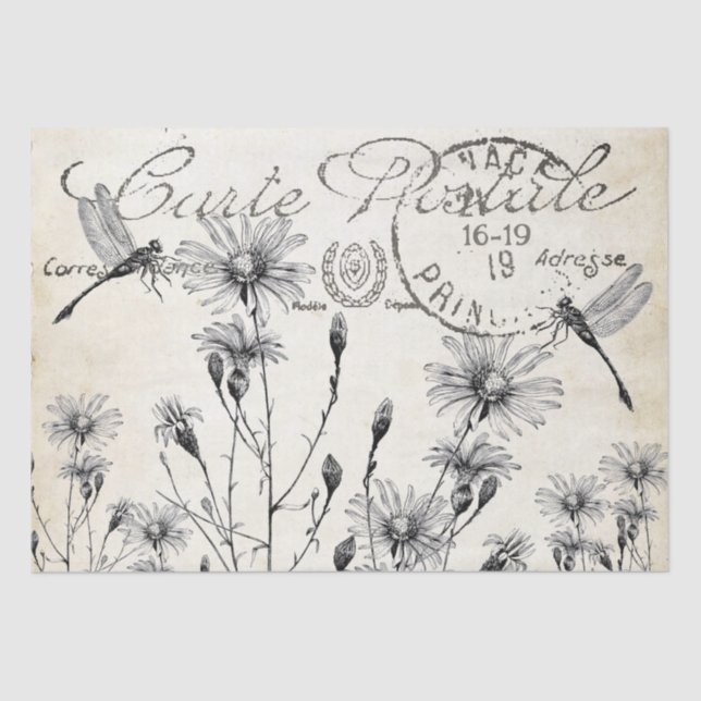 Carte Postale Wildflower Dragonfly Decoupage Craft Tissue Paper (Front)