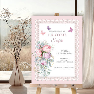 Cartel Bienvenida Bautizo Niña Coquette Rosa Foam Board
