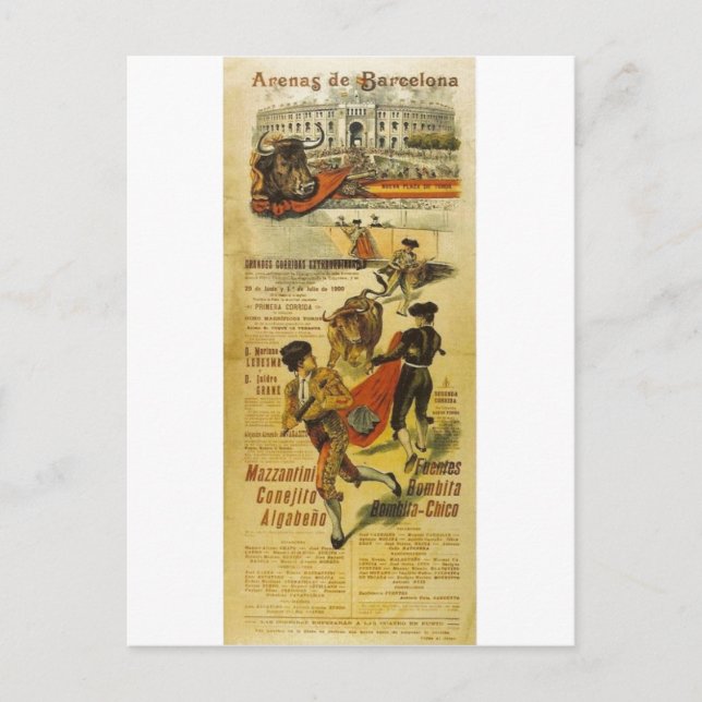 Cartel Toros Barcelona - Bullfighting Matador Postcard (Front)