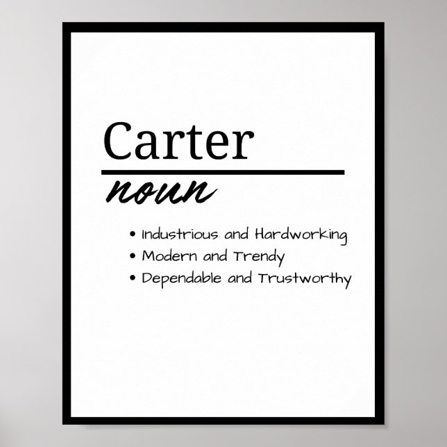 Carter, Boy Personalized Name Definition Poster (Front)