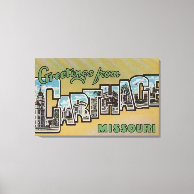 Carthage, Missouri - Large Letter Scenes Canvas Print (Front)
