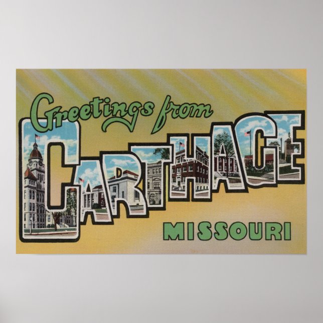 Carthage, Missouri - Large Letter Scenes Poster (Front)